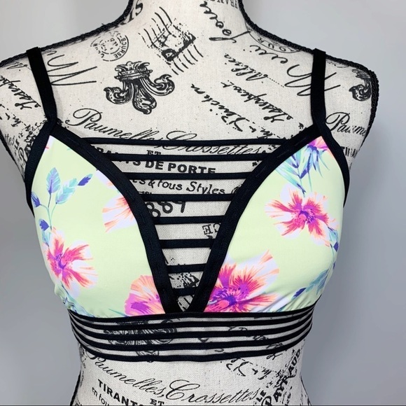 PINK Victoria Secret Yellow Floral Print Strappy Bikini Swim Top Size Medium - Picture 5 of 5